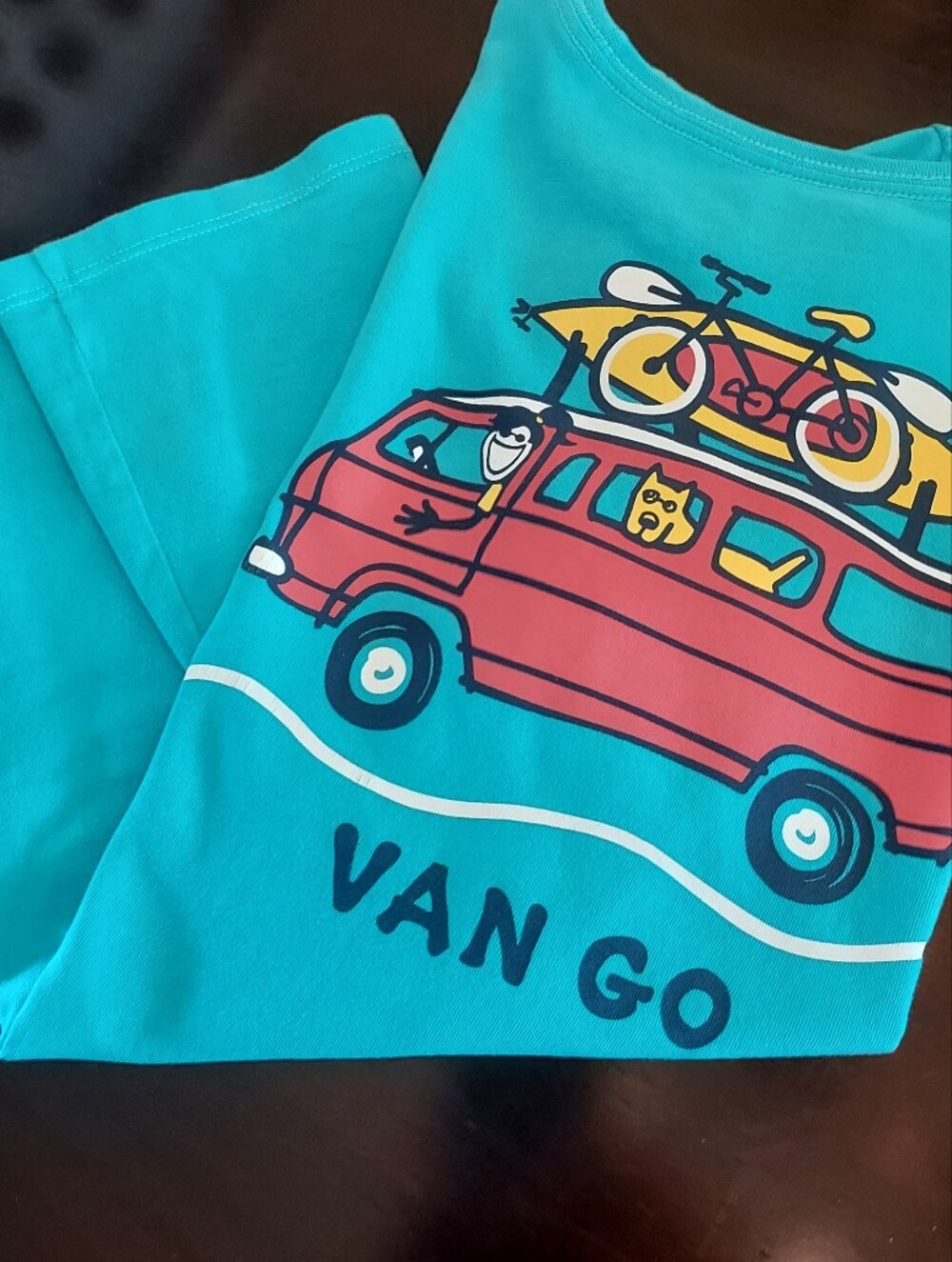 Life Is Good Turquoise Short Sleeve Tee with Red Car Graphic